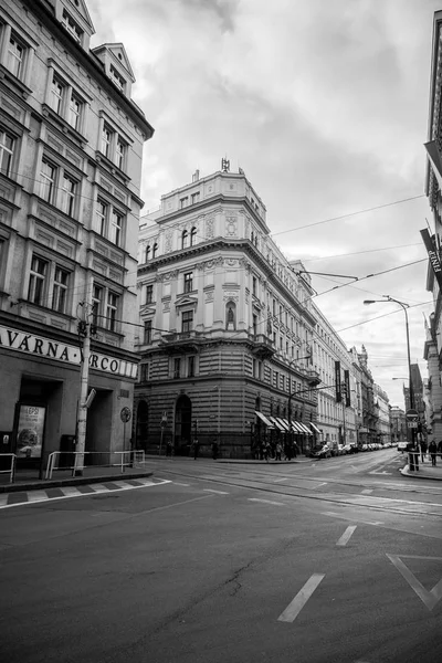 the historical center of Prague in Black and white, Czech republic