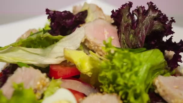 Tonijnsalade in de schotel — Stockvideo