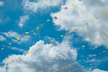 Tay dizeleri mavi gökyüzü ve bulut ile bayrak