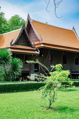 Yeşil bir bahçe içinde Tay eski ev