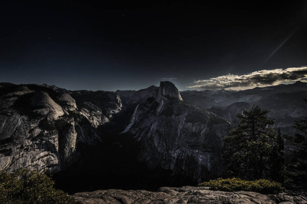 Yosemite Valley on a moonlit night