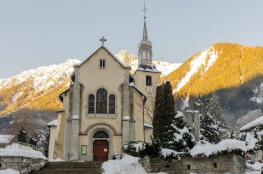 Bir Noel günü karlı Chamonix de Mont Blanc