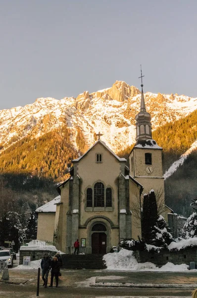 Snowy Chamonix de Mont Blanc on a Christmas Day — Stock Photo, Image