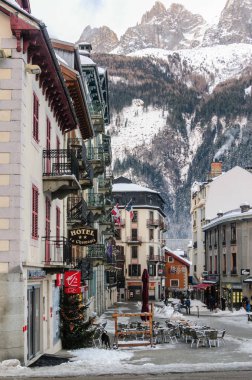 Bir Noel günü karlı Chamonix de Mont Blanc