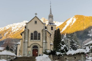 Bir Noel günü karlı Chamonix de Mont Blanc