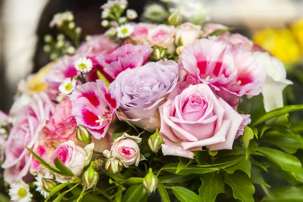 Beautiful festive bouquet from pink roses — Stock Photo, Image