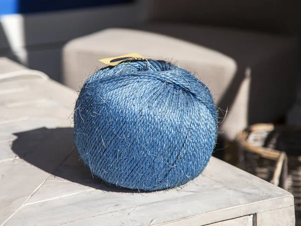 Ball of light blue threads for knitting — Stock Photo, Image