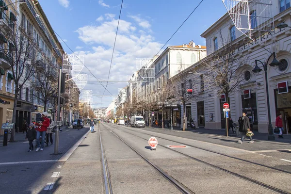 NICE, FRANCE, on January 5, 2017. the typical street in a historical part of the city. Jean Madsen's avenue — Stock Photo, Image