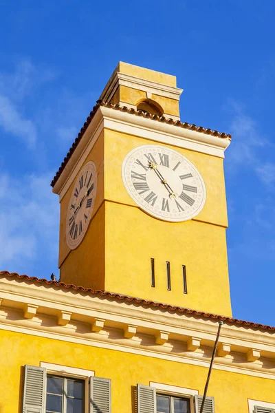 NICE, FRANCE, on JANUARY 9, 2017. The sun lights clock tower in downtown, one of historical sights — Stock Photo, Image