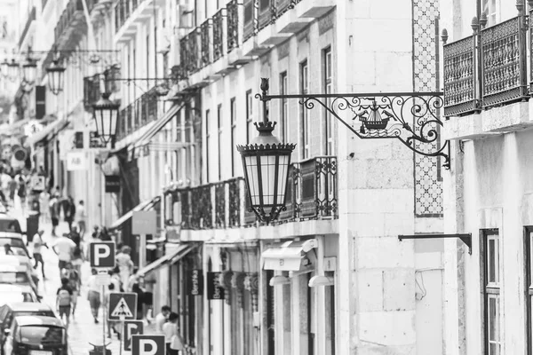 LISBON, PORTUGAL, on June 22, 2017. The beautiful ancient lamp decorates a building facade in downtown