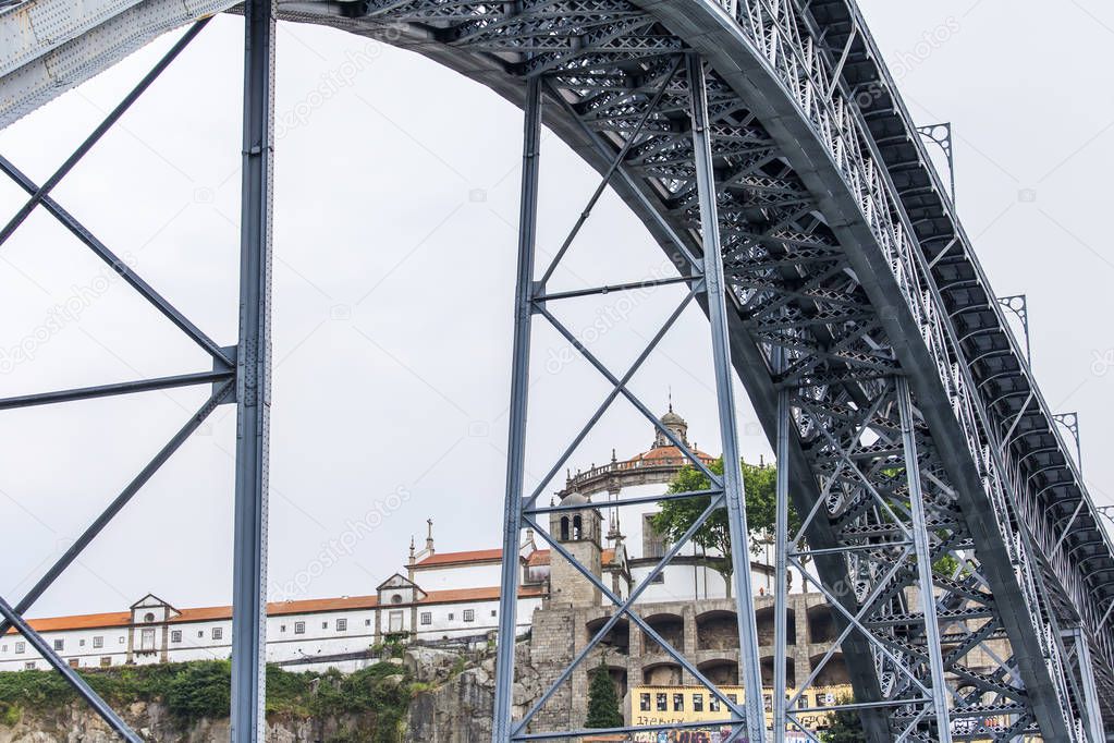 PORTO, PORTUGAL, on June 17, 2017. Automobile and pedestrian Ponte Luis I Bridge connects river banks of Douro and is one of city characters