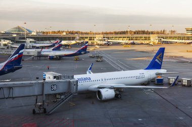 Moskova, Rusya, üzerinde 26 Ekim 2017. Ön kontrol hizmetinde Sheremetyevo Uluslararası Havaalanı Uçak geçmesi