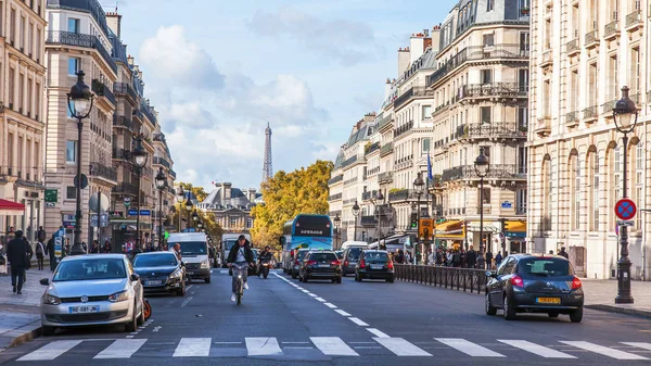 Paris Francia Octubre 2017 Paisaje Otoño Ciudad Coches Peatones Van — Foto de Stock