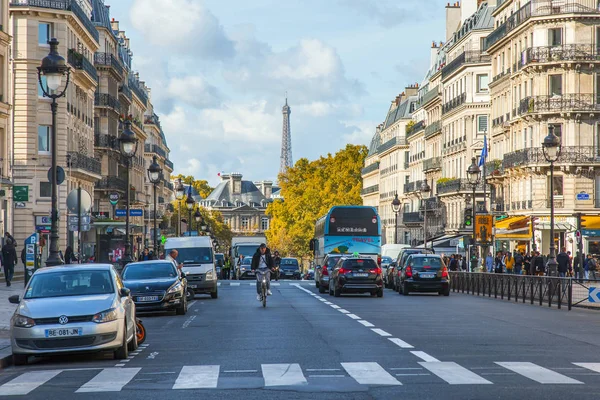 Párizs Franciaország Október 2017 Őszi Város Táj Autók Gyalogosok Megy — Stock Fotó