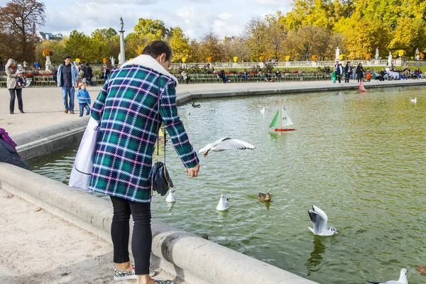 Paris Frankreich Oktober 2017 Herbstliche Stadtlandschaft Die Attraktive Junge Frau — Stockfoto