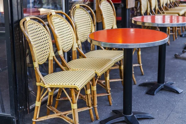 Paris France October 2017 Empty Little Tables Traditional Cafe Stand — Stock Photo, Image