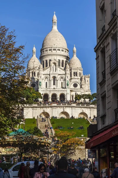 Paris Frankrike Oktober 2017 Solen Lyser Sacre Coeur Basilikan Lutning — Stockfoto