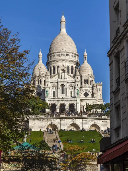 Parigi Francia Ottobre 2017 Sole Illumina Basilica Sacre Coeur Pendio — Foto Stock