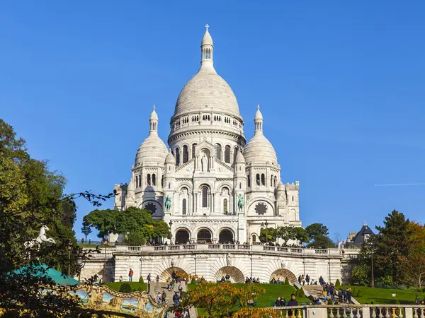 Paris Frankrike Oktober 2017 Solen Lyser Sacre Coeur Basilikan Lutning — Stockfoto