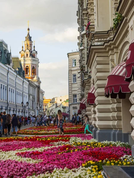Moscú Rusia Agosto 2017 Varias Flores Plantan Césped Decorativo Plaza —  Fotos de Stock