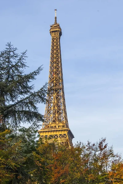 Paris França Outubro 2017 Pôr Sol Ilumina Fragmento Torre Eiffel — Fotografia de Stock