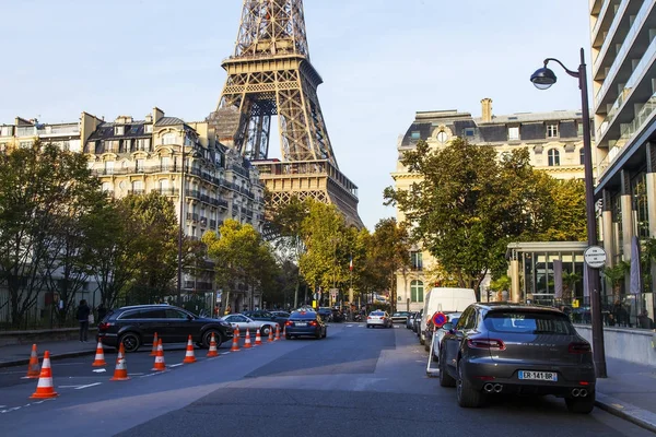 Párizs Franciaország Október 2017 Napnyugta Nap Világít Eiffel Torony Között — Stock Fotó