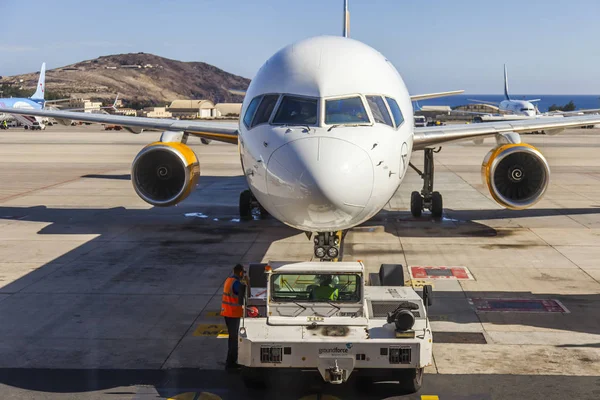 Las Palmas Gran Canaria Spanien Januar 2018 Das Flugzeug Wird — Stockfoto
