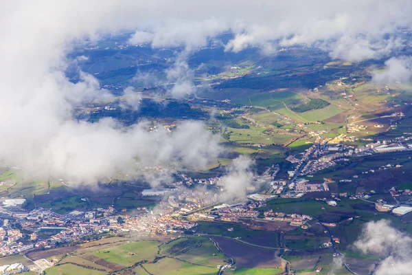 Vista Della Superficie Terra Una Finestra Dell Aereo Che Vola — Foto Stock