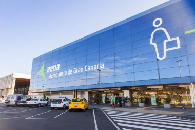 Las Palmas de Gran Canaria, İspanya, üzerinde 12 Ocak 2018. Bir cephe Havaalanı terminali bilir