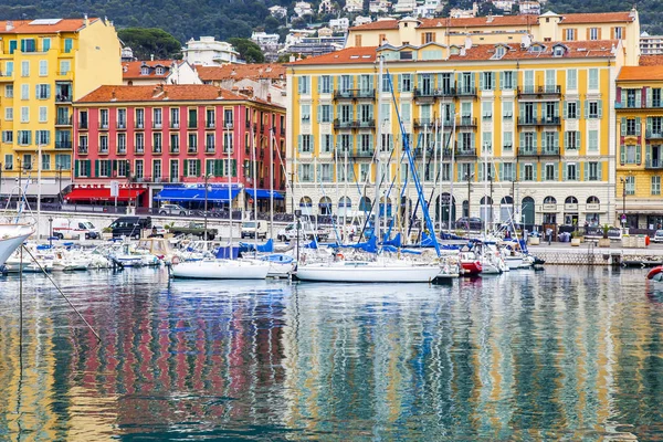 Nice France March 2018 Various Yachts Moored Harbor Old City — Stock Photo, Image