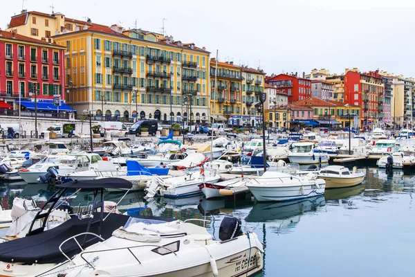 Nice France March 2018 Various Yachts Moored Harbor Old City — Stock Photo, Image