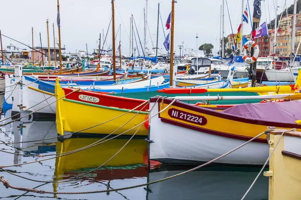 Nice France March 2018 Various Multi Colored Boats Moored Harbor — Stock Photo, Image
