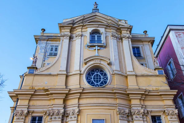 Nicea Francja Marca 2018 Fasada Katedry Jest Oświetlony Wieczór Oświetlenie — Zdjęcie stockowe