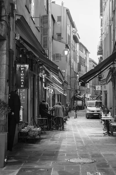 Nice Francia Marzo 2018 Edificios Auténticos Ciudad Vieja Están Iluminados — Foto de Stock