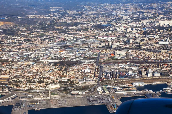 Marseille France March 2018 Panorama City Visible Window Plane Coming — Stock Photo, Image