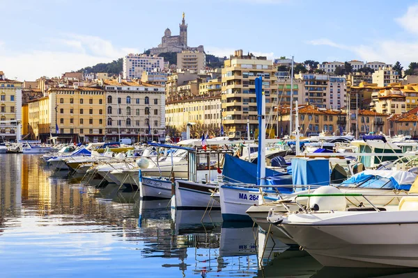 Marseille France March 2018 Yachts Boats Moored Old Port City — Stock Photo, Image