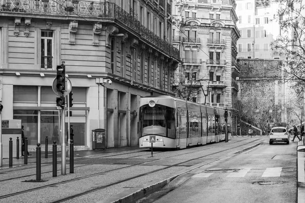 Marseille Francia Marzo 2018 Moderno Tranvía Alta Velocidad Calle Ciudad —  Fotos de Stock