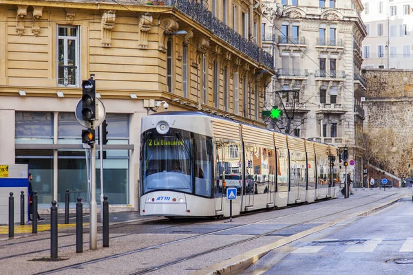 Marseille Franz März 2018 Die Moderne Hochgeschwindigkeits Strassenbahn Fährt Auf — Stockfoto