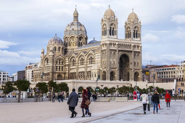 Marseille France March 2018 Cathedral Neobyzantine Style Towers Old City — Stock Photo, Image