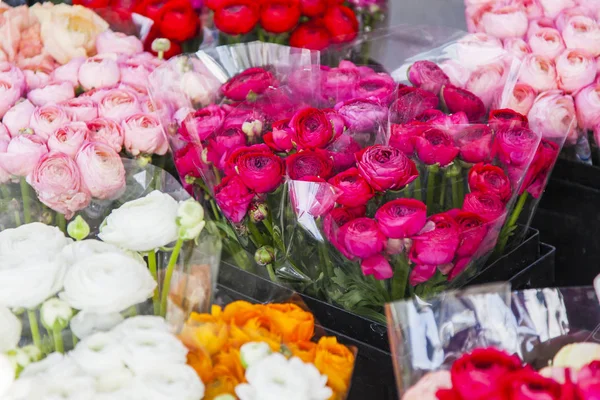 Beaux Bouquets Diverses Anémones Sont Présentés Dans Boutique Fleurs Rue — Photo