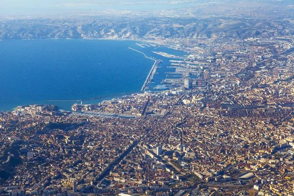 Marseille France Марта 2018 Панорама Города Видна Окна Самолета Прилетающего — стоковое фото