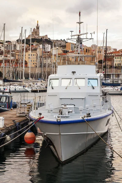 Marseille Francie Března 2018 Západ Slunce Svítí Četné Jachty Lodě — Stock fotografie