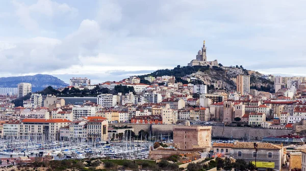 Marseille France March 2018 Picturesque Panoramic View City Hill Cathedral — Stock Photo, Image