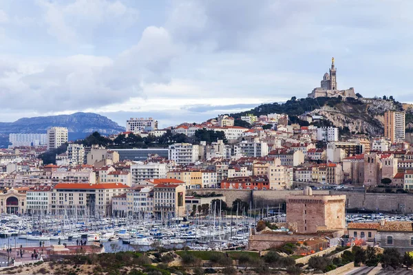 Marseille France March 2018 Picturesque Panoramic View City Hill Cathedral — Stock Photo, Image