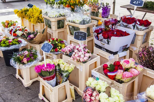 マルセイユ フランス 2018 古い港の堤防に伝統的な花の市場での販売にさまざまな花 — ストック写真