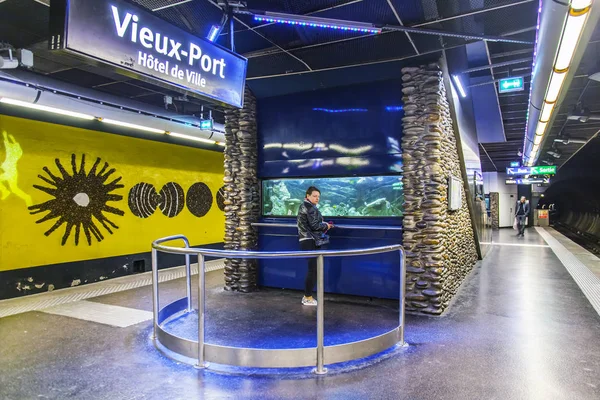 Marseille Francia Marzo 2018 Hermoso Interior Estación Metro — Foto de Stock