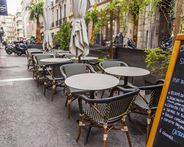Marseille Francie Března 2018 Malé Tabulky Malebné Pouliční Kavárny Historické — Stock fotografie