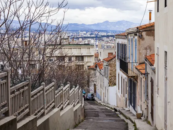 Marseille Francie Března 2018 Provádí Staré Domy Ulici Kroky Svahu — Stock fotografie