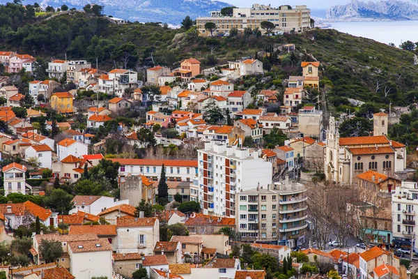 Marseille Frankrijk Maart 2018 Een Schilderachtig Panoramisch Uitzicht Stad Vanaf — Stockfoto