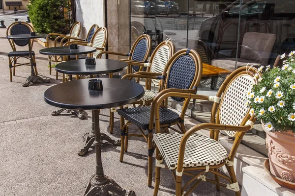 Villefranche Sur Mer Mars 2018 Lite Tabeller Över Gatan Café — Stockfoto